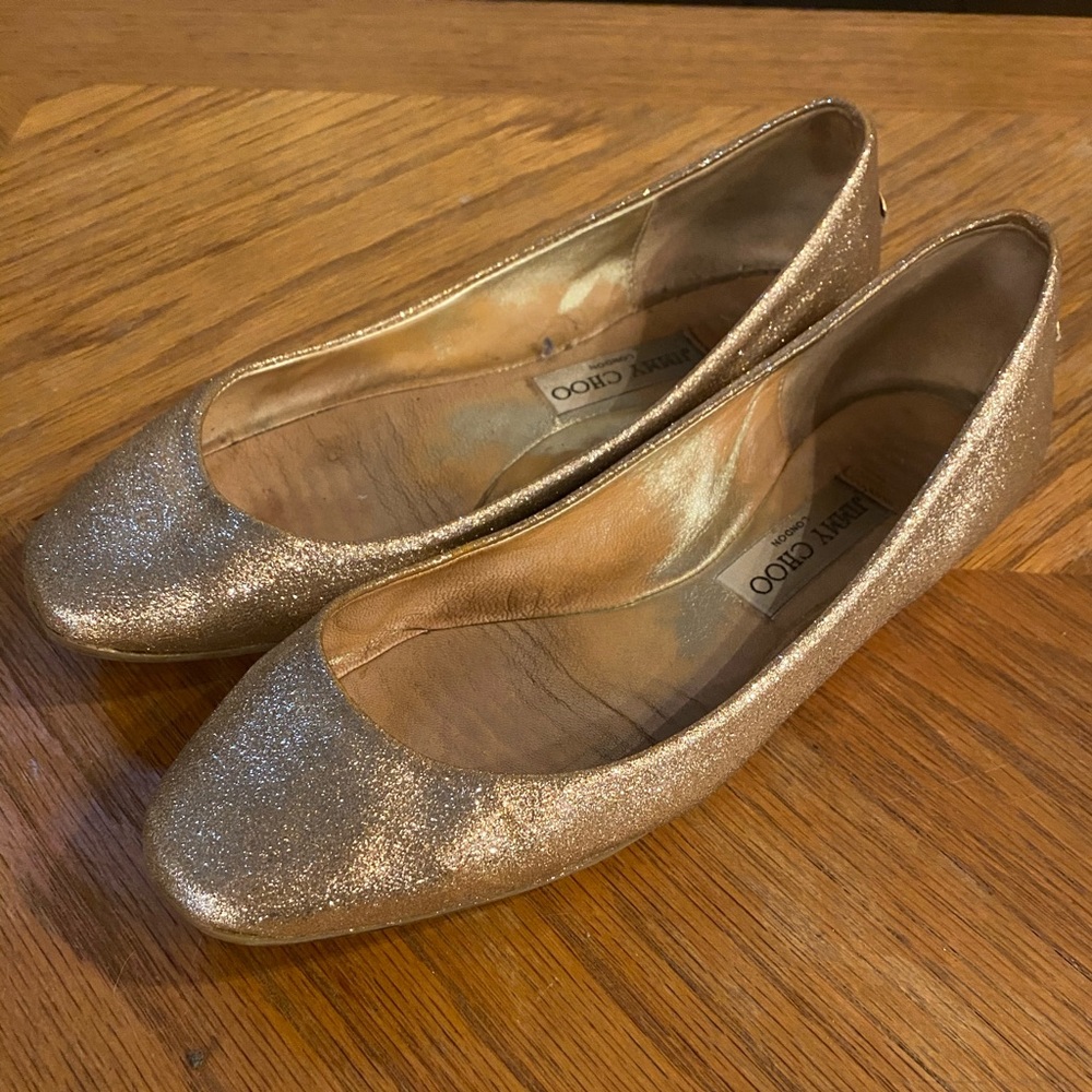 Jimmy Choo Gold Glitter Ballet Flat